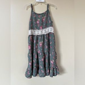 Rose floral sage girls sundress